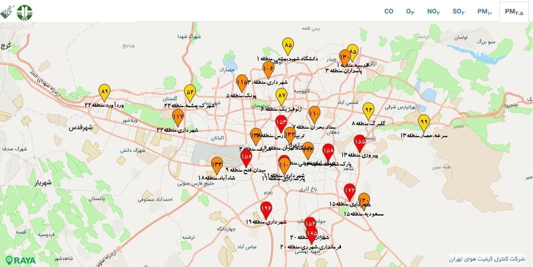 شرکت کنترل کیفیت هوا , کیفیت هوای تهران , 