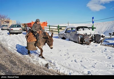 بارش برف در روستای لیقوان - تبریز