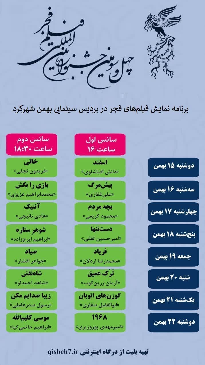 نمایش آثار برگزیده جشنواره فیلم فجر در شهرکرد+جدول