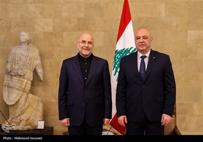 دیدار جوزف عون رئیس جمهور لبنان با محمدباقر قالیباف رئیس مجلس شورای اسلامی - بیروت