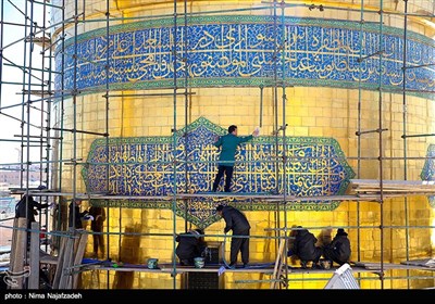 شستشو و تنظیف گنبد رضوی