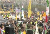 پرچم گروههای مقاومت در راهپیمایی روز قدس تهران