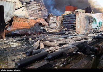 خسارات انفجار در اسکله شهید رجایی - بندرعباس