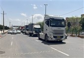 رژه کامیونداران زنجانی برای ابراز همدردی با مردم بندرعباس