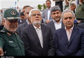 محمدرضا عارف، معاون اول رئیس جمهور و بهرام سرمست استاندار آذربایجان‌ شرقی و سردار عبدالرضا عابد، فرمانده قرارگاه سازندگی خاتم‌الانبیا 