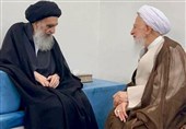 دیدار آیت‌الله جوادی آملی با آیت‌الله سیستانی در نجف اشرف