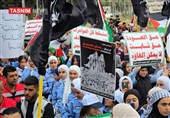 راهپیمایی مردم رام الله در هفتاد و هفتمین سالگرد روز نکبت