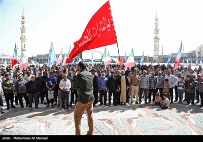 اهتزار پرچم یا لثارات الحسین (ع) بر فراز گنبد مسجد جمکران