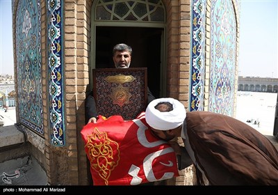 اهتزار پرچم یا لثارات الحسین (ع) بر فراز گنبد مسجد جمکران