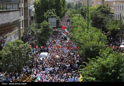 تشییع پیکر شهید حمله رژیم صهیونیستی در راهپیمائی جمعه های خشم و نصر - همدان