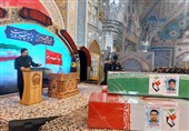 وداع با پیکر مطهر 4 شهید جنایت رژیم صهیونی در حرم رضوی + تصاویر