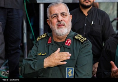 سردار محمد پاکپور، فرمانده کل سپاه در مراسم ختم سرلشکر شهید امیرعلی حاجی‌زاده