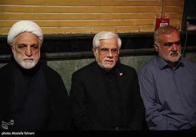 حجت الاسلام غلامحسین محسنی اژه‌ای رئیس قوه قضائیه و محمدرضا عارف، معاون اول رئیس جمهور در پاسداشت سپهبد شهید حسین سلامی