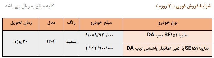 فروش فوری وانت ۱۵۱ شرکت سایپا از فردا یکشنبه