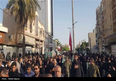 تشییع و خاکسپاری شهید مدافع امنیت ستوان سوم محمدرضا مصیبی در بوشهر