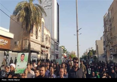 تشییع و خاکسپاری شهید مدافع امنیت ستوان سوم محمدرضا مصیبی در بوشهر