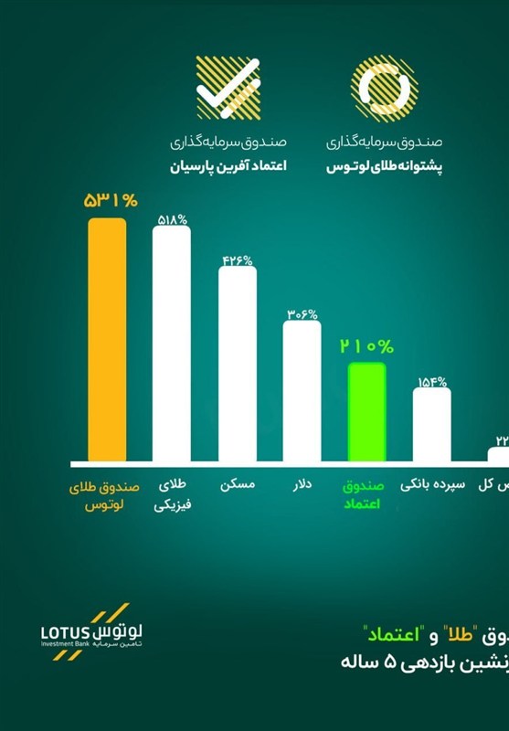 5 سال پس از ریزش تاریخی بورس؛ «لوتوس» با صندوق طلا و اعتماد صدرنشین بازدهی شد