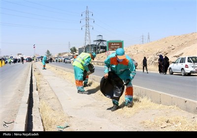پاکسازی محورهای ورودی مشهد برای استقبال از زائران پیاده
