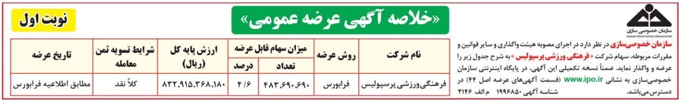 عرضه و واگذاری سهام شرکت فرهنگی ورزشی پرسپولیس 2