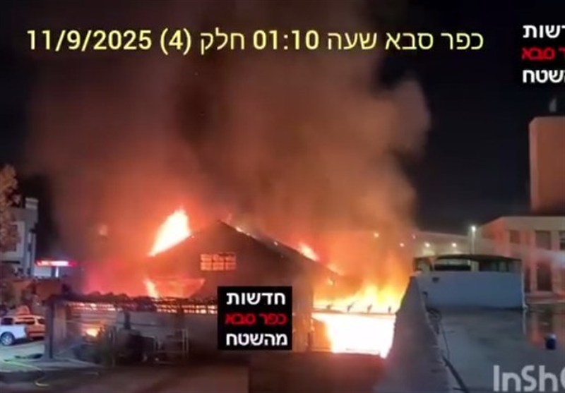 حريق صناعي ضخم في كفرصبا داخل الأراضي الفلسطينية المحتلة