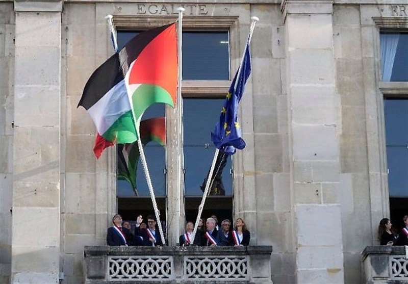 برافراشته شدن پرچم فلسطین بر فراز ساختمان 20 شهرداری فرانسه