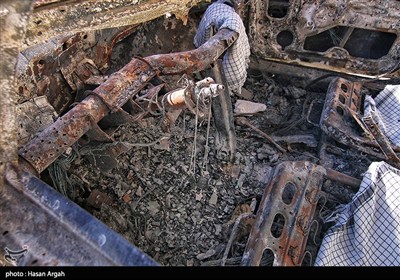 خودروی سمند شهدای موشکی / هدف حمله مزدورانه رژیم غاصب صهیونیستی حین بازگشت از عملیات موفق دفاع موشکی دلیرمردان هوافضای سپاه 
