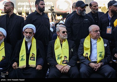 علی لاریجانی، دبیر شورای عالی امنیت ملی ایران در مراسم اولین سالگرد شهادت سید حسن نصرالله