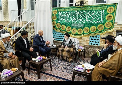 دیدار محمدباقر قالیباف رئیس مجلس شورای اسلامی و آیت‌الله شبیری زنجانی از مراجع عظام تقلید