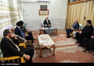 دیدار محمدباقر قالیباف رئیس مجلس شورای اسلامی و آیت‌الله ناصر مکارم شیرازی از مراجع عظام تقلید