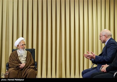 دیدار محمدباقر قالیباف رئیس مجلس شورای اسلامی و آیت‌الله عبدالله جوادی آملی از مراجع عظام تقلید