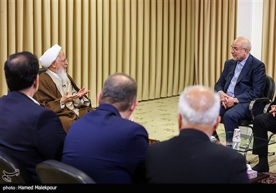 دیدار محمدباقر قالیباف رئیس مجلس شورای اسلامی و آیت‌الله عبدالله جوادی آملی از مراجع عظام تقلید