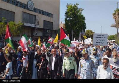 راهپیمایی نمازگزاران بوشهری در حمایت از مردم غزه