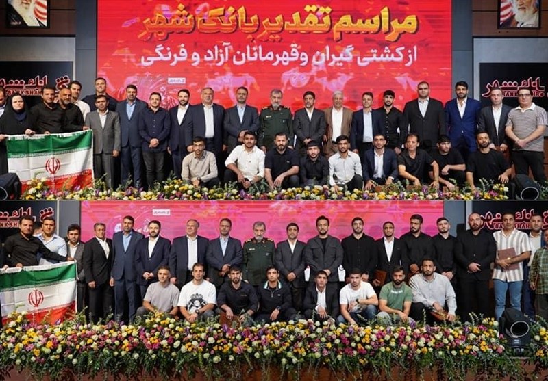 تجلیل از ستاره های کشتی در ساختمان مرکزی بانک شهر