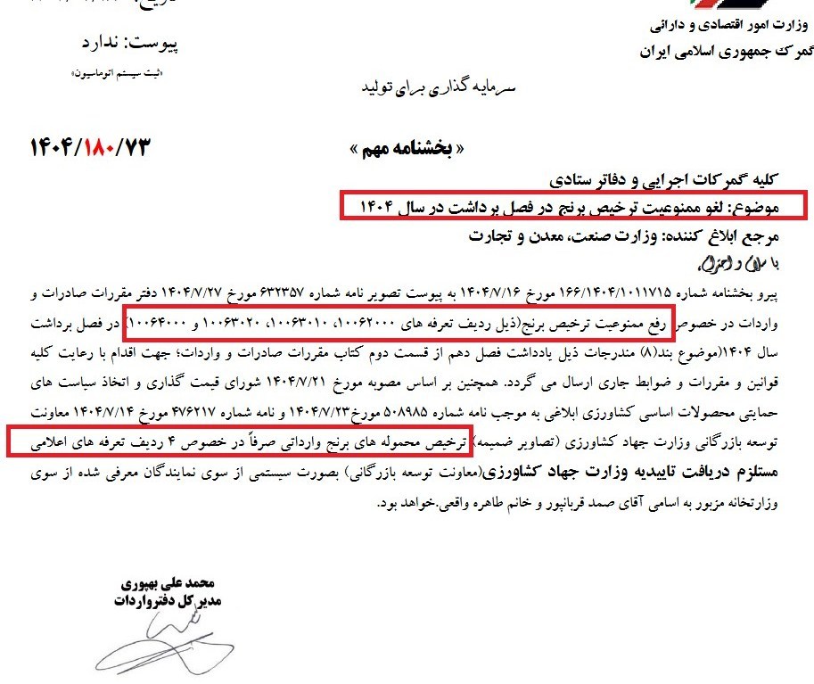 ابلاغ آزادی ترخیص برنج در فصل برداشت به گمرکات سراسر کشور 2