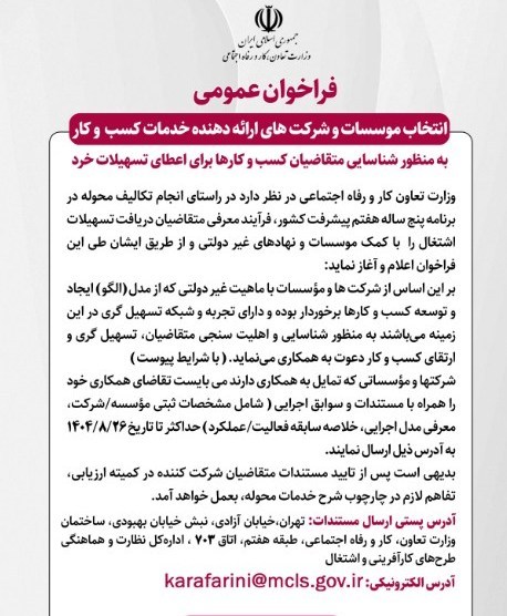فراخوان وزارت کار برای شناسایی دقیق متقاضیان تسهیلات خرد 2