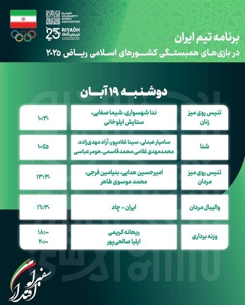 برنامه ورزشکاران ایران در روز سوم بازی‌های کشورهای اسلامی 2
