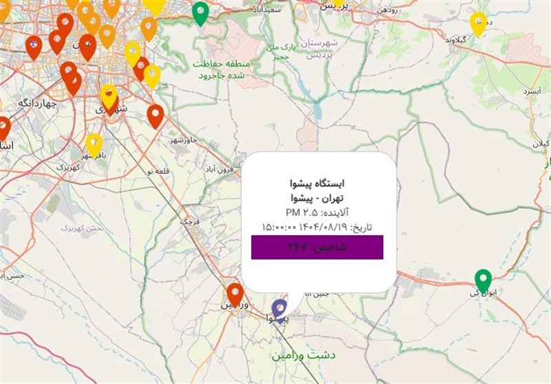 پیشوا آلوده‌ترین نقطه استان تهران؛ شاخص آلودگی به 247 رسید