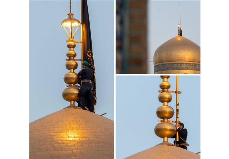 تعویض پرچم گنبد منور رضوی در آستانه شهادت حضرت زهرا (س)