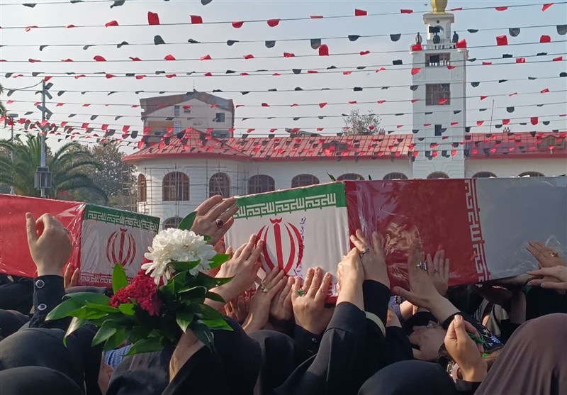 جلوه ایستادگی و مقاومت در بدرقه 7 شهید والامقام در گیلان+فیلم و تصاویر