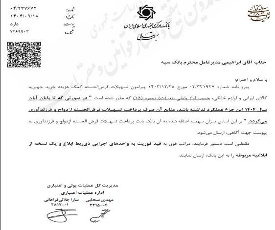 وام ازدواج , بانک مرکزی جمهوری اسلامی ایران , 